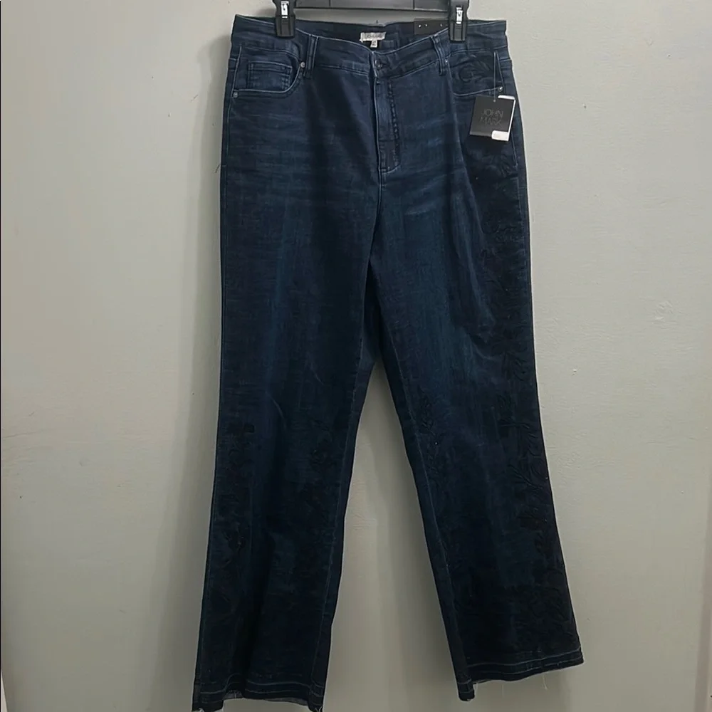 John Mark Dark Blue Flare Jeans - Picture 1 of 6